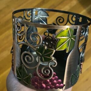 Bath & Body Works Metal Candle Holder with Green and Pink Accents